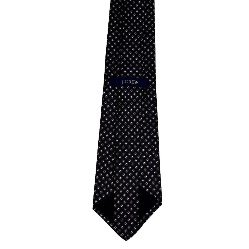 J. CREW - Men's Silk Tie Dark Blue White Purple Squares Geometric 56